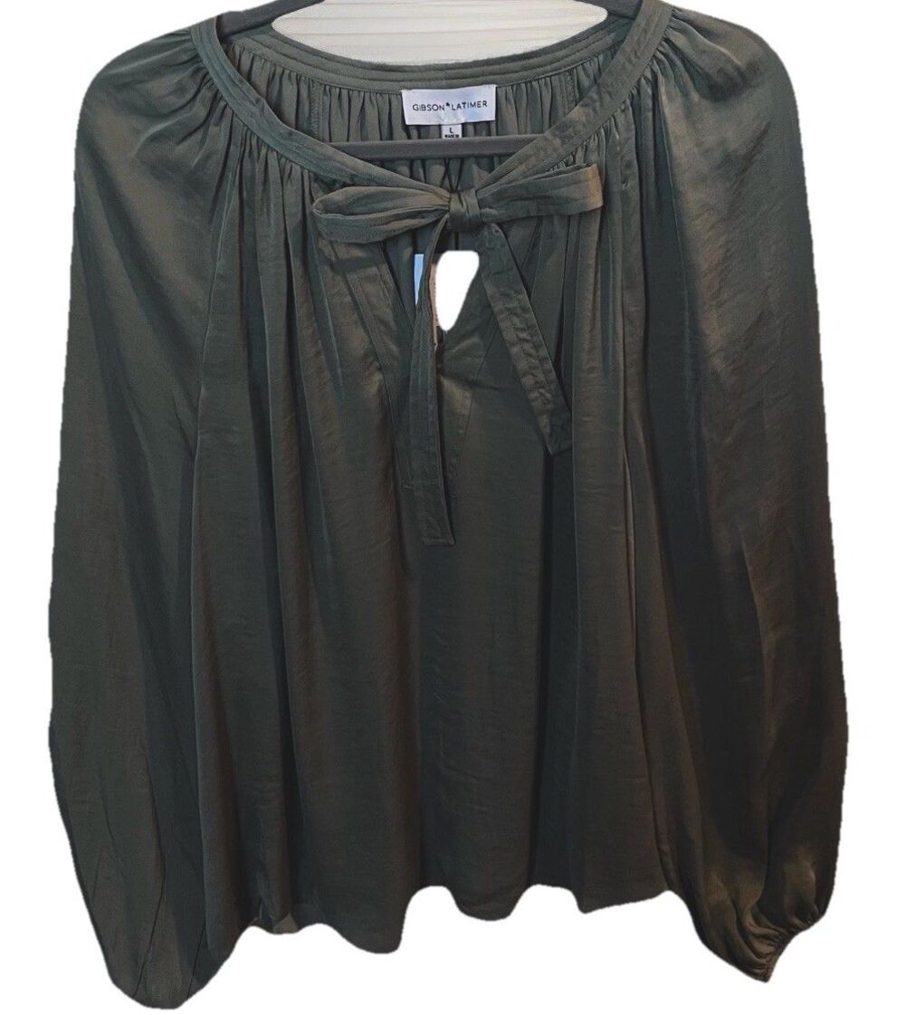 Gibson Latimer Women’s Peasant Blouse Dolman Long Sleeves Mossy Green Large